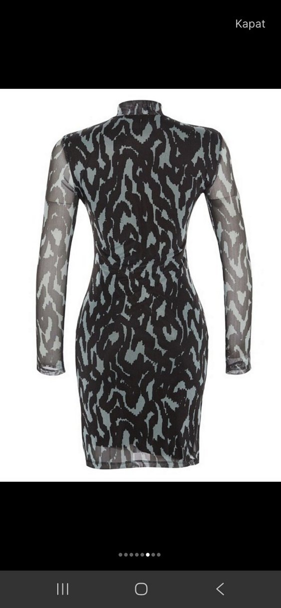 Şeffaf Detaylı Siyah Gri Mini Elbise - Görsel 5