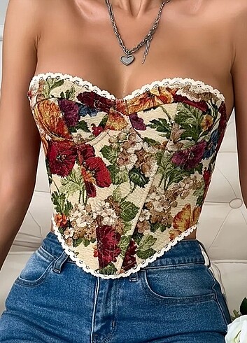 Cıcek desenli Vintage korse bustiyer