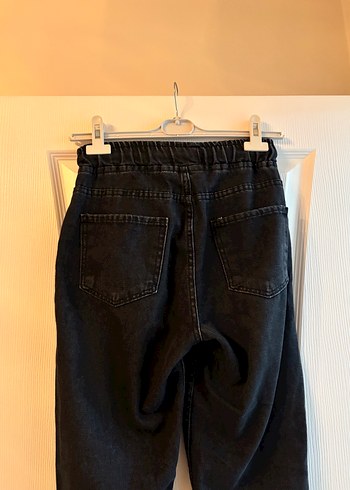 Kadın Siyah Kemerli Bol Kesim Boyfriend Pantolon - Görsel 3