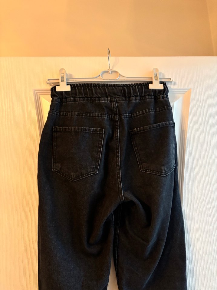 Kadın Siyah Kemerli Bol Kesim Boyfriend Pantolon - Görsel 3