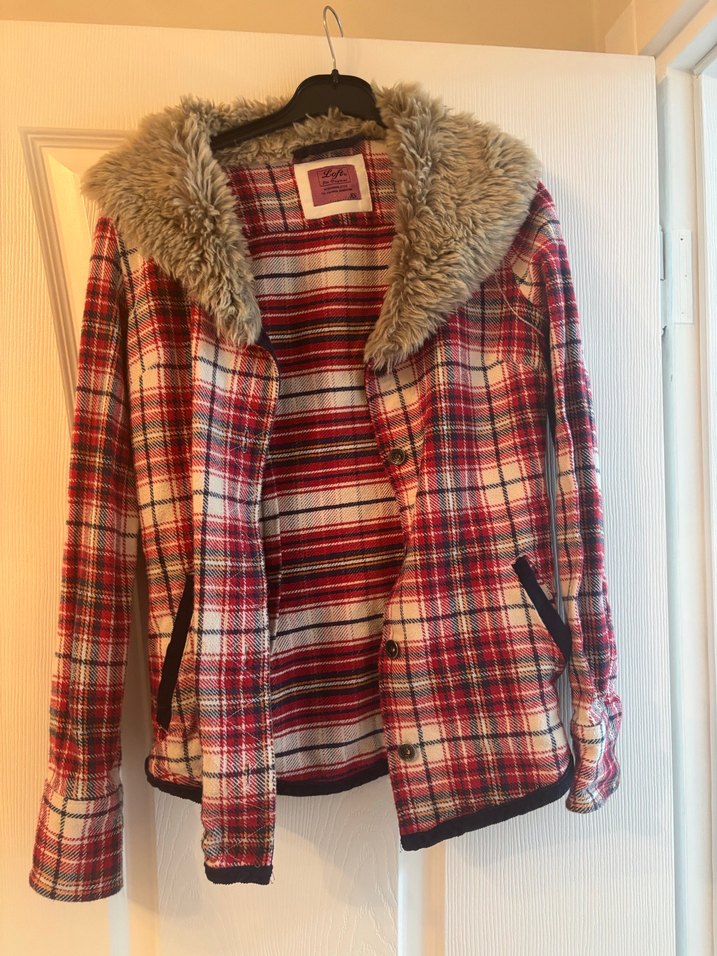 Kürk Detaylı Kırmızı Ekose Kadın Midi Kaban - Görsel 2