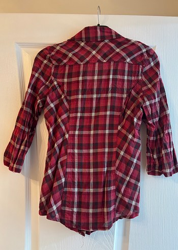 Bordo Kareli Düğmeli Kadın Gömlek - Görsel 2