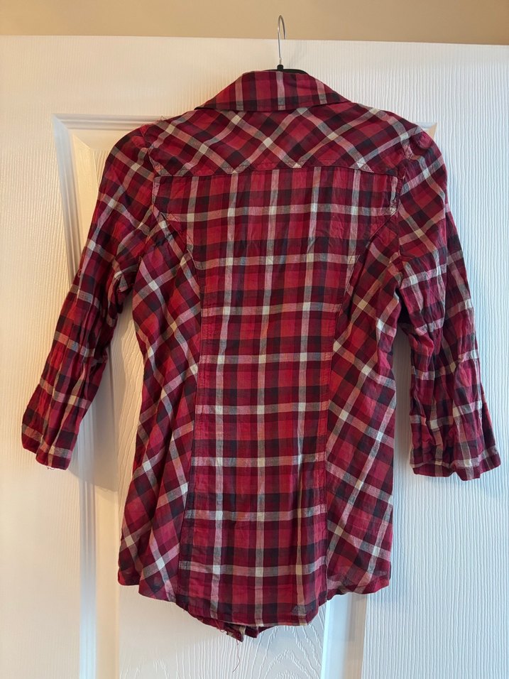 Bordo Kareli Düğmeli Kadın Gömlek - Görsel 2