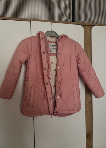 Kız Çocuk Pembe Düğmeli Kapüşonlu Mont - Görsel 2