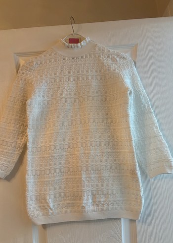 Beyaz Örgü Bohem Kadın Kazak - Görsel 2