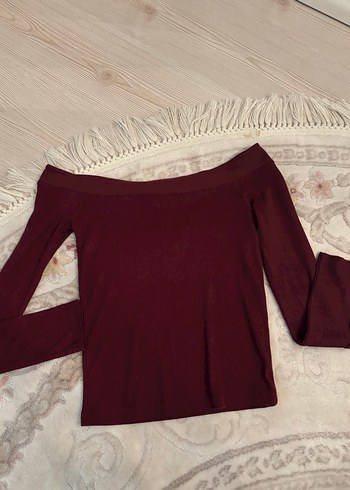 Bordo Uzun Kollu Kayık Yaka Kadın Bluz - Görsel 2