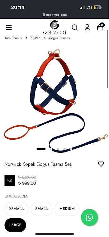 GopawGo L beden köpek göğüs tasması ve kayış set