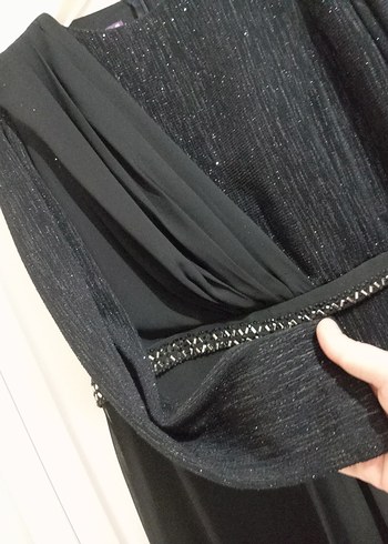 Siyah Uzun Drapeli Gotik Abiye Elbise - Görsel 3