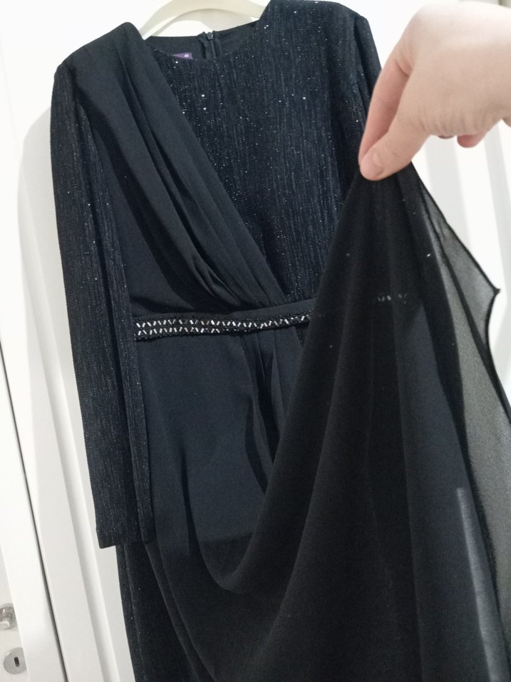 Siyah Uzun Drapeli Gotik Abiye Elbise - Görsel 2