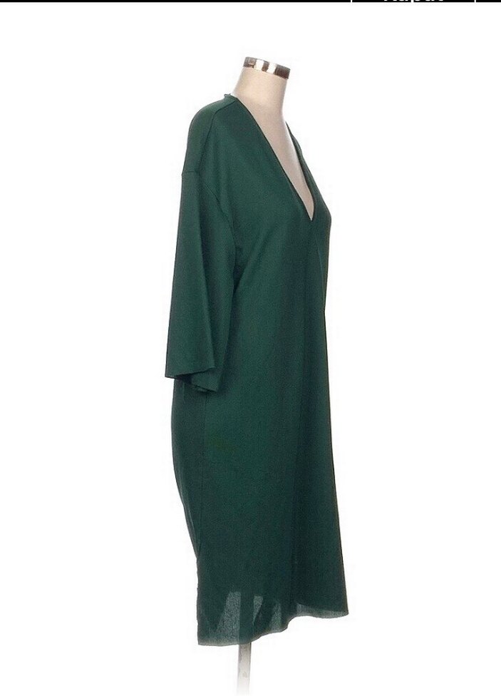 Yeşil V Yaka Midi Kadın Elbise - Görsel 2