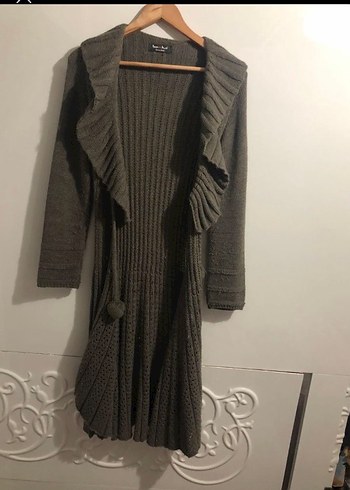 Gri Uzun Triko Kadın Hırka - Görsel 3