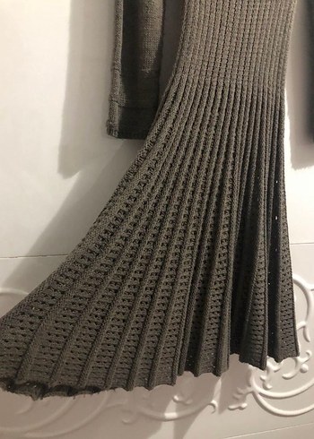 Gri Uzun Triko Kadın Hırka - Görsel 6