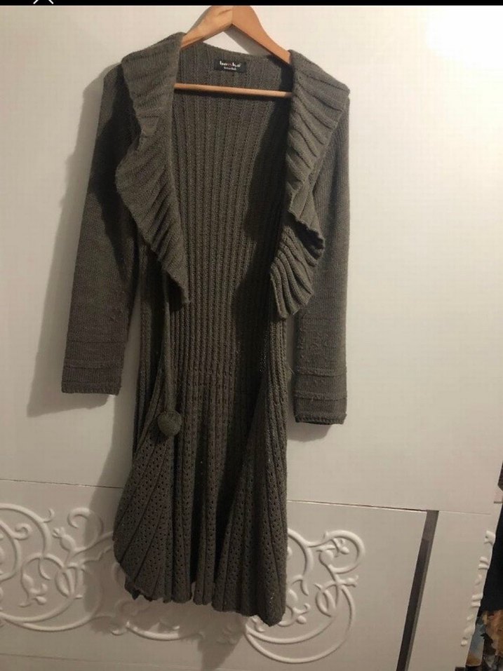 Gri Uzun Triko Kadın Hırka - Görsel 3