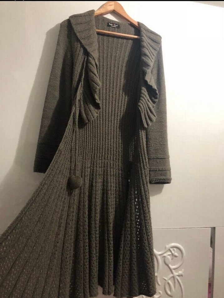 Gri Uzun Triko Kadın Hırka - Görsel 2