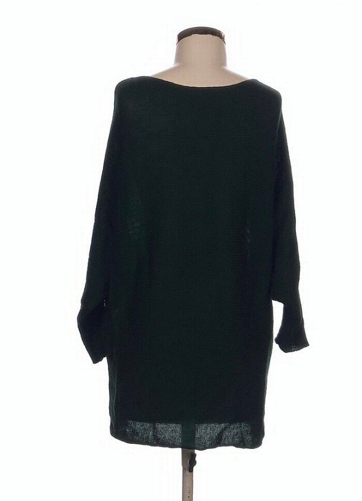 Kadın Koyu Yeşil Yün Salaş Kazak - Görsel 3