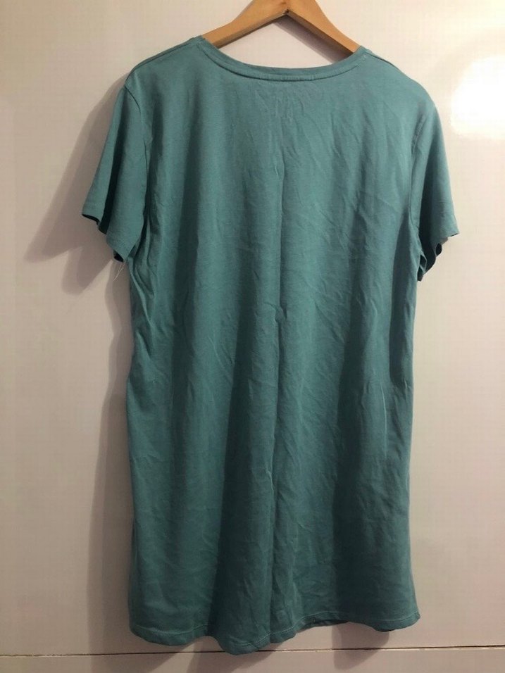 Turkuaz Baskılı Midi Kadın Tişört - Görsel 2