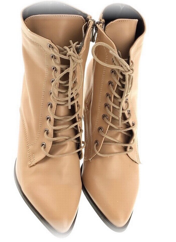 Bej Deri Kadın Topuklu Bağcıklı Bot - Görsel 3