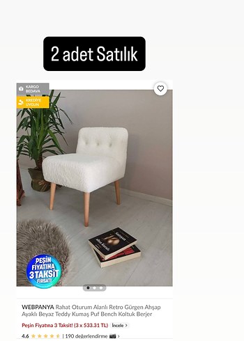 Beyaz Teddy Kumaşlı Ahşap Ayaklı Berjer