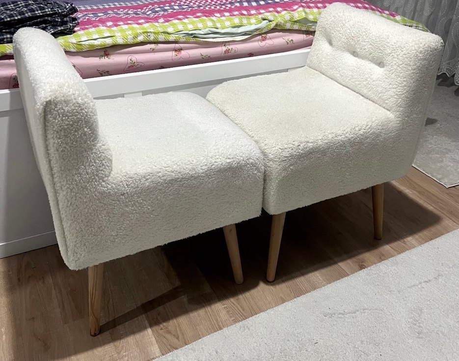 Beyaz Teddy Kumaşlı Ahşap Ayaklı Berjer - Görsel 2