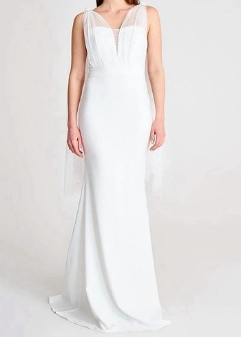 Drapeli Beyaz Bohem Gelin elbise beyaz elbise gelinlik - Görsel 3