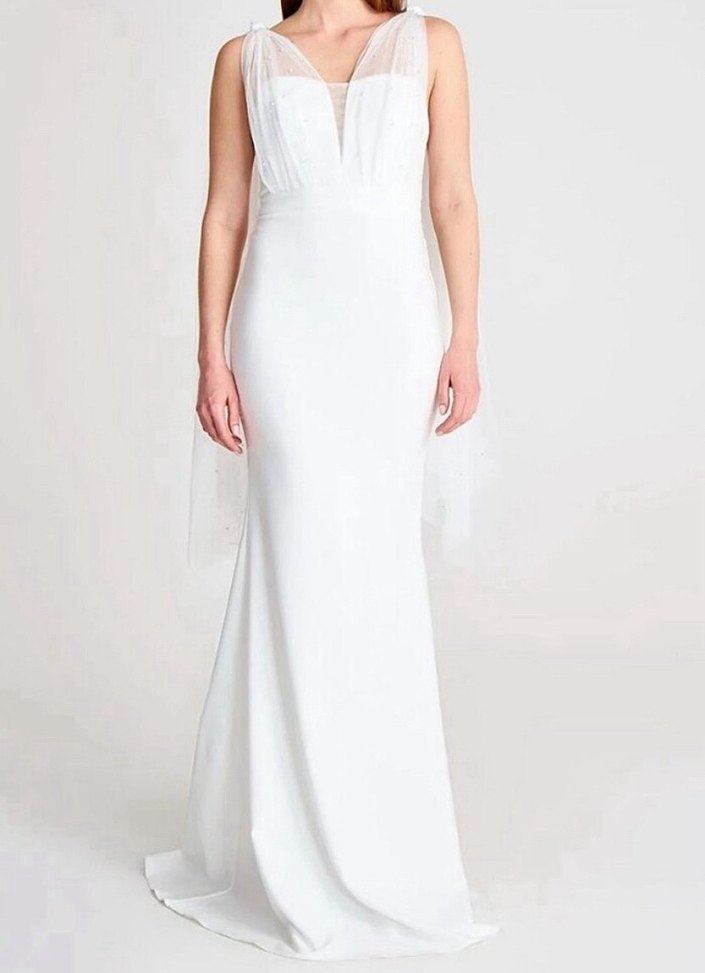 Drapeli Beyaz Bohem Gelin elbise beyaz elbise gelinlik - Görsel 3