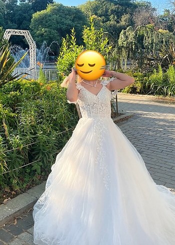 V Yaka Midi A Kesim Beyaz Gelinlik - Görsel 2