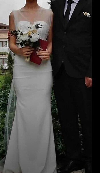 Gelinlik İnci detay nikah elbisesi