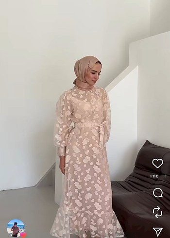 Abiye Bej Nakışlı Uzun Kollu Bohem Elbise