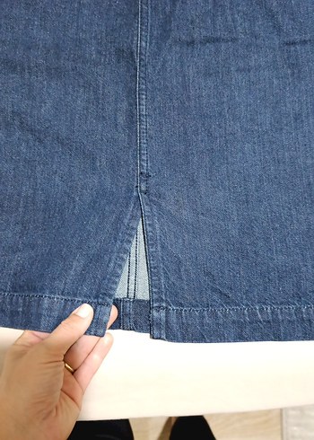 Lacivert Midi Denim Mini Etek - Görsel 2