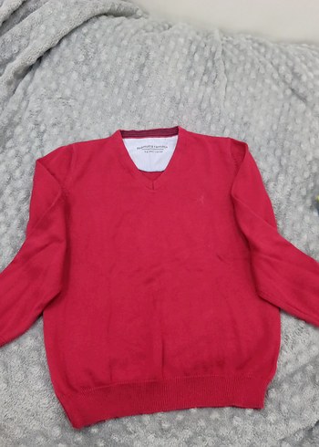 Bordo V Yaka Pamuklu erkek çocuk Kazak - Görsel 3