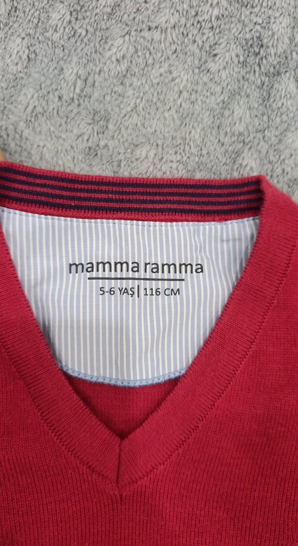 Bordo V Yaka Pamuklu erkek çocuk Kazak - Görsel 2