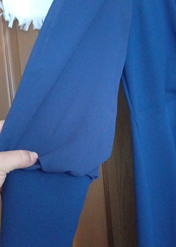 Uzun Kollu Lacivert Drapeli Abiye Elbise - Görsel 4