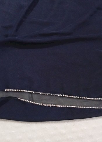 Uzun Kollu Lacivert Drapeli Abiye Elbise - Görsel 7