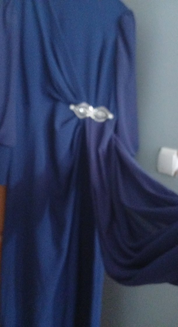 Uzun Kollu Lacivert Drapeli Abiye Elbise - Görsel 3