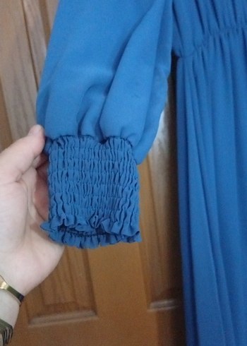 Mavi Uzun Kollu Bohem Uzun Elbise - Görsel 2