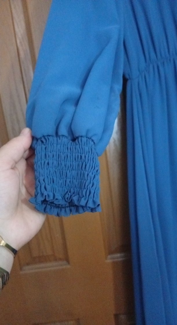 Mavi Uzun Kollu Bohem Uzun Elbise - Görsel 2