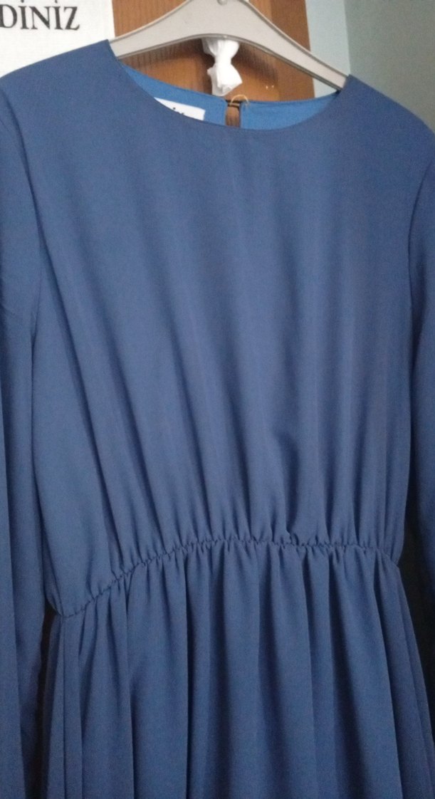 Mavi Uzun Kollu Bohem Uzun Elbise - Görsel 4