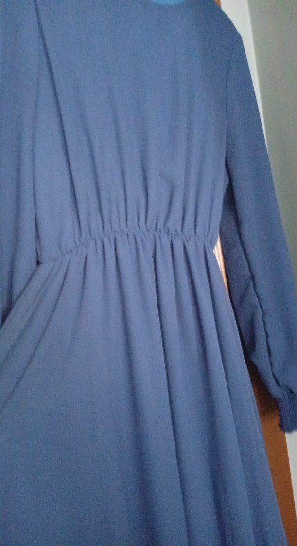 Mavi Uzun Kollu Bohem Uzun Elbise - Görsel 3