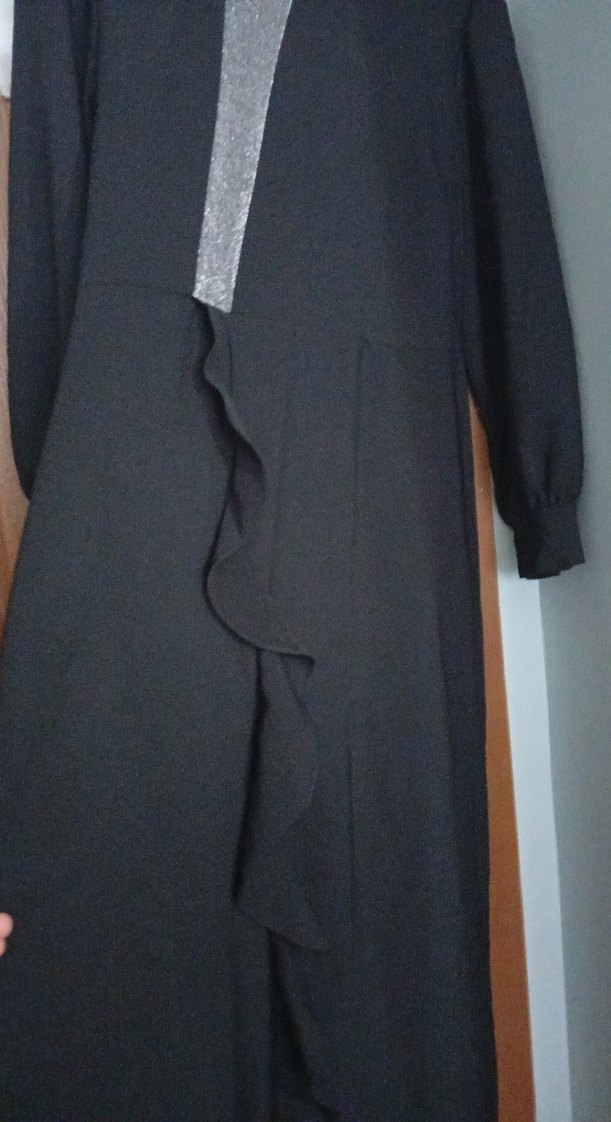 Siyah Uzun Drapeli Kadın Elbise - Görsel 2