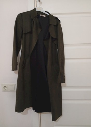 yeşil Süet Uzun Kuşaklı Kadın Trençkot - Görsel 3