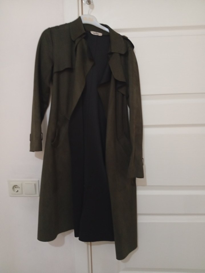 yeşil Süet Uzun Kuşaklı Kadın Trençkot - Görsel 3