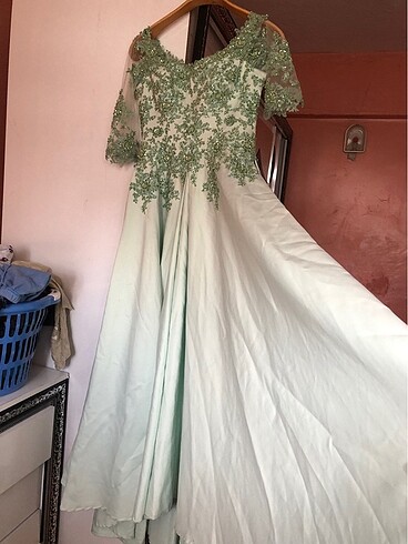 m Beden yeşil Renk Kadın taşlı nişan elbisesi