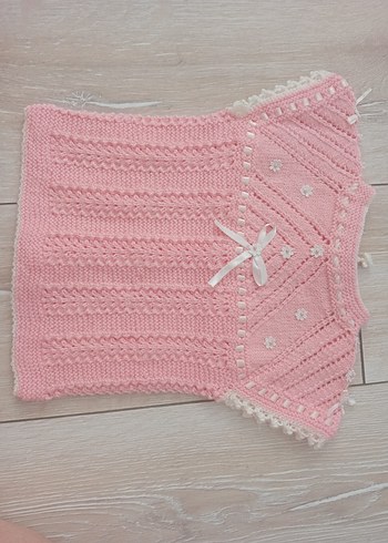 Standart Beden Beden el örgüsü Kız Çocuk Pembe Nakışlı Örgü Süveter