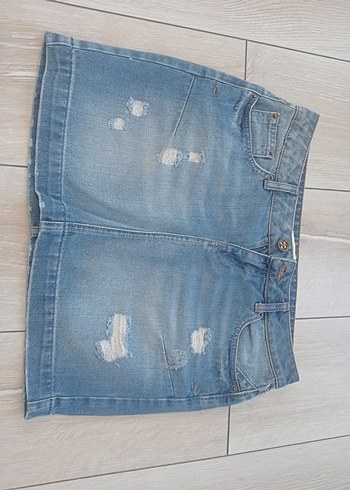 Düğmeli Mavi Denim Midi Etek