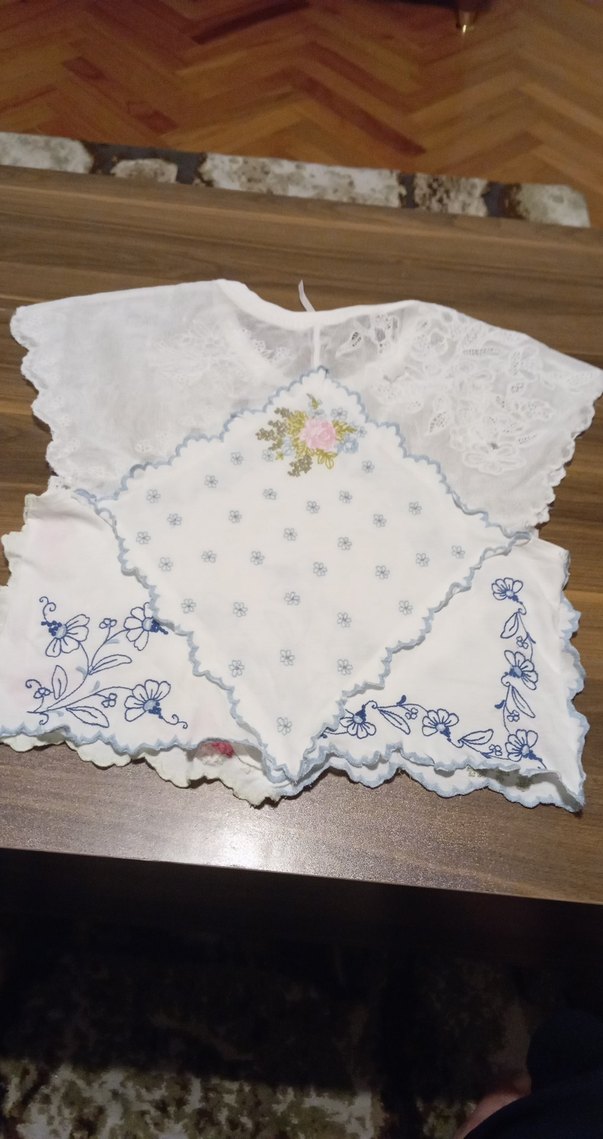 Nakışlı Beyaz  keten tişort - Görsel 2