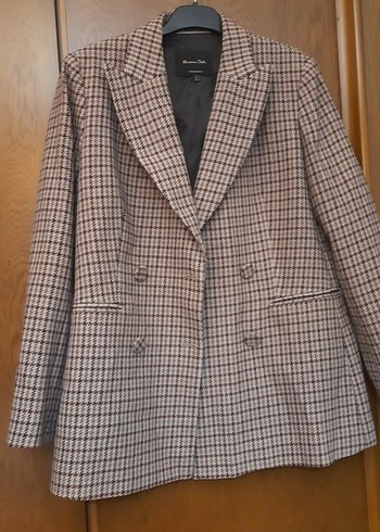 Massimo Dutti Bej Siyah Kareli Uzun Kollu Blazer Ceket