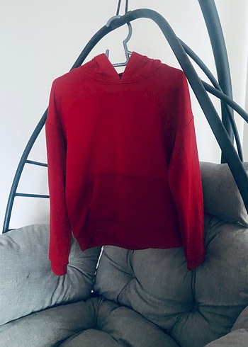 Diğer Kirmizi Kapusonlu Rahat Sweatshirt