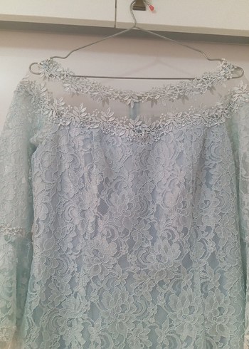 Dantel Detaylı Mavi Midi Elbise - Görsel 6