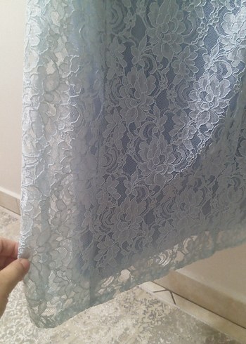 Dantel Detaylı Mavi Midi Elbise - Görsel 8