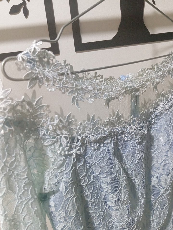 Dantel Detaylı Mavi Midi Elbise - Görsel 5